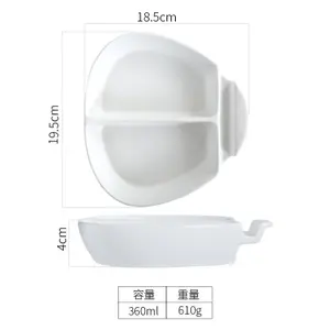 Blanco Eco amigable acristalamiento bajo precio personalizado de porcelana 2 compartimiento placa con mango para la cena