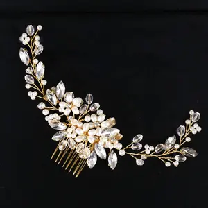 GENYA manis V Cahaya daun emas pernikahan klip berlian imitasi pengantin sisir jepit rambut-buatan tangan bunga klip kepala potongan untuk wanita 2024