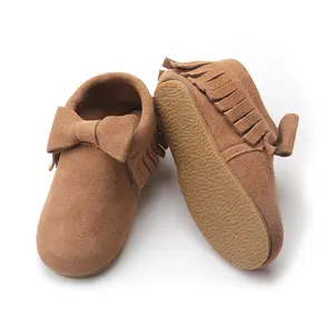 Zapatos de suela dura para niños, mocasines de cuero genuino para bebé, para exterior, venta al por mayor