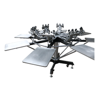 Máquina de Serigrafía Manual de Acero Completo, Impresora Rotativa Plana para Tela/Camisetas/Tarjetas, Certificación CE, 8 Estaciones, Impresión Máxima de 500x600mm