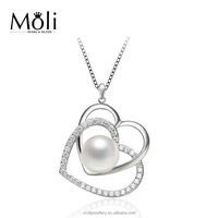 Dubbel Hart Ontwerp 8-9Mm Knoop Witte Parel Hanger Sieraden Voor Valentin Dag Cadeau