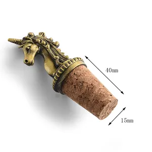 Decorative Custom Creative Mythological Unicorn Shape Antique Metal Cork Wine Stopper
