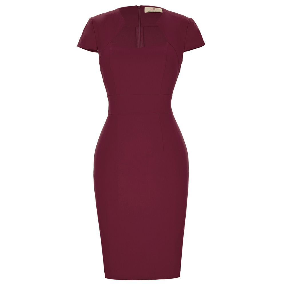 50s bodycon dress Knitee Women's Retro 50s Style V Neck Ruffle Party Cocktail Pencil Dre