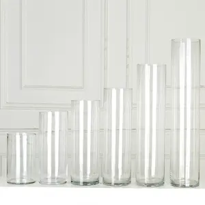 Factory direct cheap tall large clear borosilicate glass cylinder straight vases Everpeak