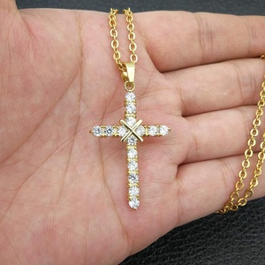 Wholesale Price Fashion <strong>Stainless</strong> <strong>Steel</strong> Cubic Zirconia Cross Diamond Necklace Men 18K Gold Crystal <strong>Jewellery</strong> - Product Image 6