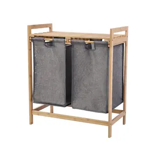 Cesta de bambú deslizante para almacenamiento de ropa sucia, mueble para el hogar, 2 cajones