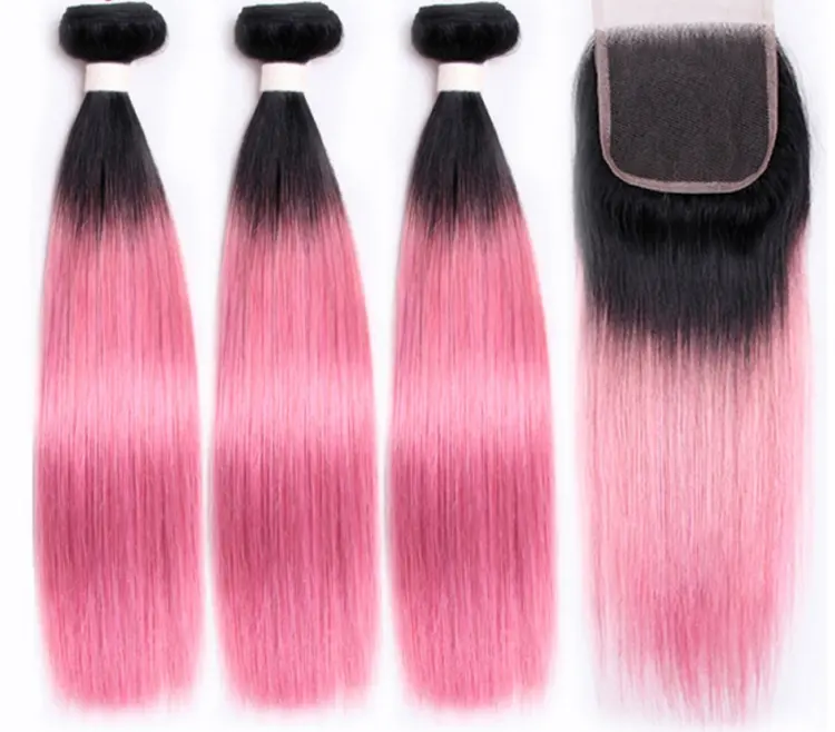 Hochwertige volle Nagel haut süße Frisuren für kurzes Haar, jungfräuliche rosa Haar verlängerung, menschliches Haar rosa Web bündel rosa Webart