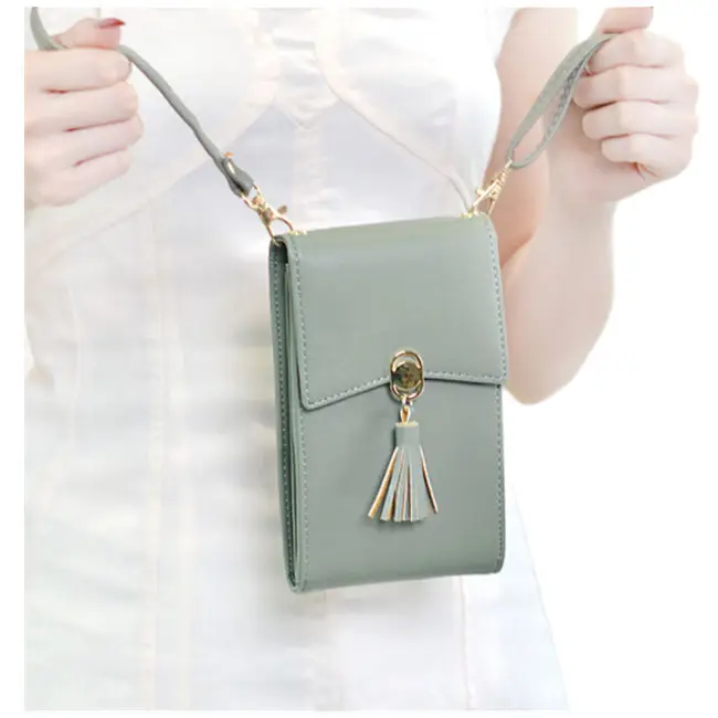 Functional Multi Pocket handbag Women Small PU Crossbody Bags Leather Tassel Cell Phone Bag Purse Wallet for Women