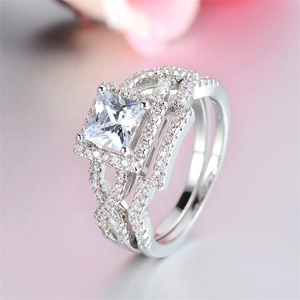 <strong>Silver</strong> Halo Engagement <strong>Ring</strong> <strong>Set</strong> for Women Cubic Zirconia Jewelry Genuine 925 <strong>Sterling</strong> <strong>Silver</strong> Double <strong>Ring</strong> <strong>Set</strong> - Product Image 4