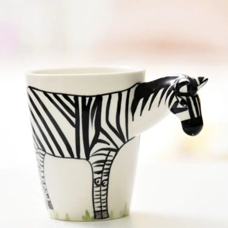 Benutzer definierte handgemalte dekorative 3D einzigartige Tier becher Bold Zebra Keramik Pferd Kaffeetasse Wieder verwendbare Kaffeetasse