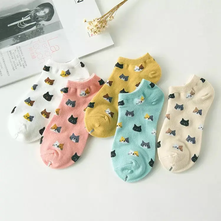 Spring and Summer New Women Socks Cute Cat Pattern Colorful sock