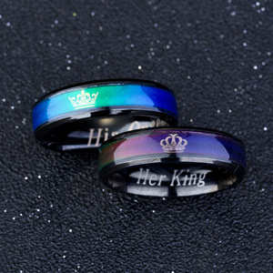 Coppie <span class=keywords><strong>di</strong></span> modo Lei <span class=keywords><strong>Re</strong></span> La Sua Regina Temperatura Cambiare Colore Mood Band Ring - Product Image 6