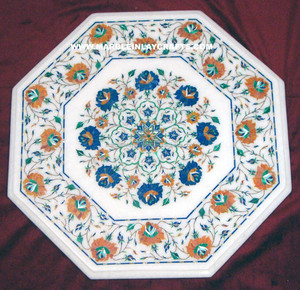 White Marble <b>Stone</b> <b>Table</b> Inlay <b>Top</b> - Product Image 1