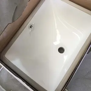 Square Undermount White Ceramic Sink Two Sides Glazed