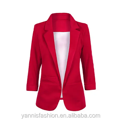 Moda Primavera otoño chaqueta de Color caramelo con muescas de tres cuartos de la manga traje femenino traje de traje pequeño traje de cercanías OL chaqueta Casual