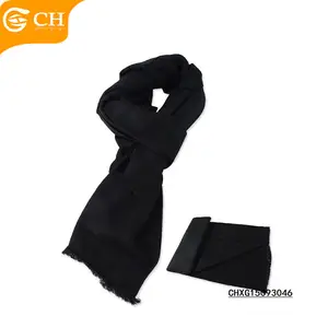 Manufacturer Hot Sell Men Scarves Cheap Plain Pattern Solid Black Color Long Scarf Custom Personal Viscose Tassel Scarf For Men