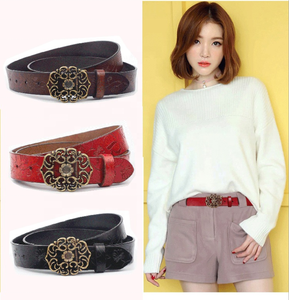 Groothandel Vrouwen Echt Lederen Retro Riemen Nationale Stijl Bloemvormige Holle Gesp Koeienhuid Dames Fancy Riem - Product Image 2