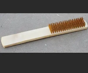 brass plated wire brush with wooden handle