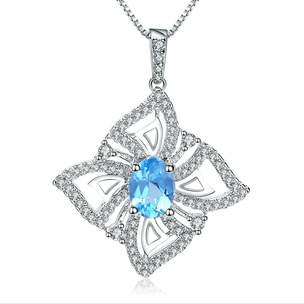 Abiding white cz stone wholesale 925 silver natural swiss blue topaz gemstone pendants for jewelry making