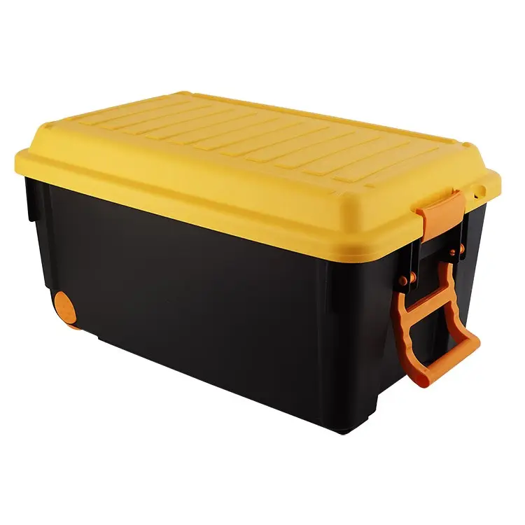 Caixa organizadora de porta-malas, 65l, grande plástico, pp, caixa de armazenamento do porta-malas com rodas