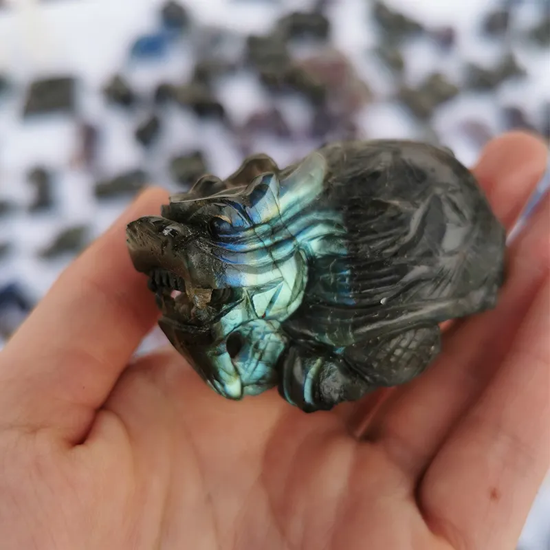 Crystal Crafts Turtle Carved Art & Collectible Engraving Folk Art China Labradorite Dragon Turtle for Gift Mascot