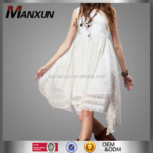 Delicado Hecho A Mano de la vendimia de Encaje Bordado Asymmtric Flowy Vestido de La Correa <span class=keywords><strong>Blanca</strong></span> - Product Image 1