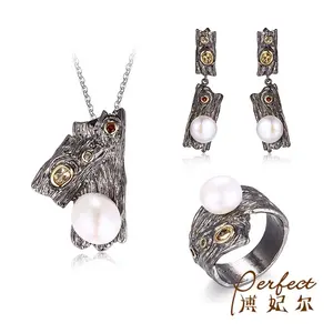 High-end design Unisex Classical Handmade Jewelry Set With Baroque Pearl / Citrine / Garnet