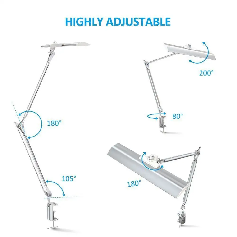 Swing Arm Adjustable Desk Lamp Led Bedside Reading Lamp With 4 Lighting Modes