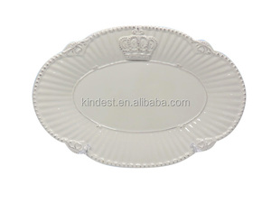 Plato de cerámica con forma redonda personalizada, plato de carga de color rosa en relieve