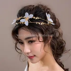 Kupu-kupu Dihiasi Bridal Topi Baja Emas Disepuh Pernikahan Headband