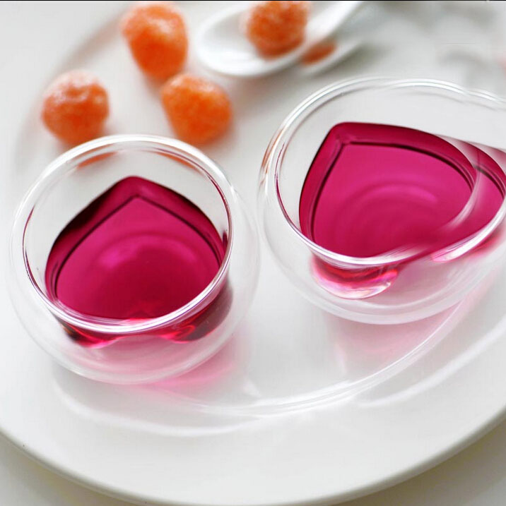 Custom made heart shaped double wall glass cup for wine