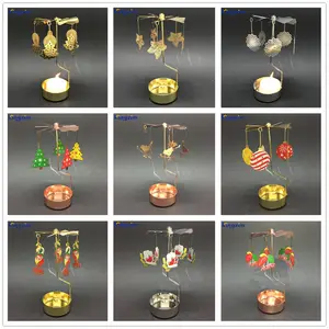 CuCustom Christmas Small Gift Gold Leaf Rotary Candleholder High Quality Metal Votive Tea Light Candle Holder Spinning