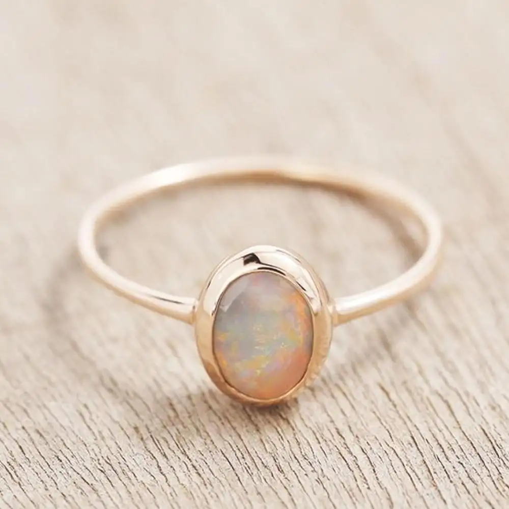 925 Sterling Silver Dainty White Opal Ring 18K Yellow Gold Plated Tiny Collection Cheap Jewelry