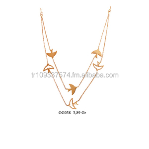 Collar con abalorio de golondrina de oro rosa macizo de 14K con circón para compromiso de boda o regalo de aniversario - Product Image 1