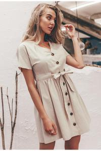 Simplee Dell'annata Delle Donne Breve Estate <span class=keywords><strong>Camicia</strong></span> <span class=keywords><strong>di</strong></span> Vestito <span class=keywords><strong>Con</strong></span> Scollo A V Manica Corta In Cotone <span class=keywords><strong>di</strong></span> <span class=keywords><strong>Lino</strong></span> Abiti Pulsante - Product Image 5