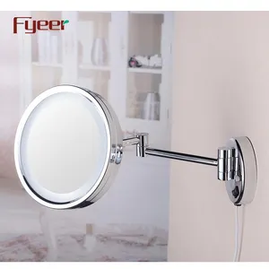 Fyeer Single Side Foldable Wall Mounted Bathroom Brass Lighted Makeup Mirror