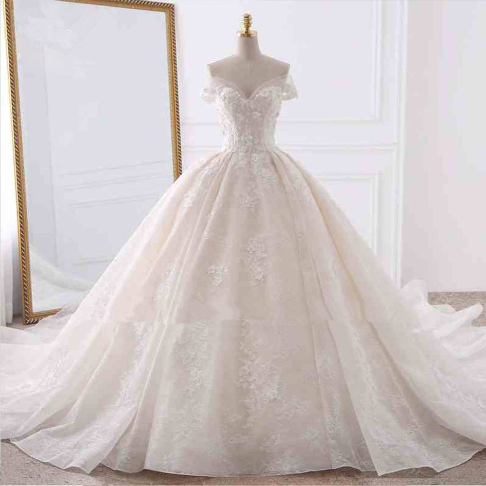 embroidered satin wedding dress