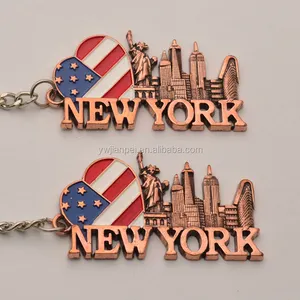 Antique Bronze Plating America Flag New York Tourist Souvenir Gift Keychain