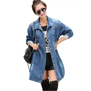 YSMARKET S-5XL Boyfriend Style Plus Size Denim Coats Outwear Long Fashion Blue Jeans Tops Button Jacket Women Long Sleeve E08007