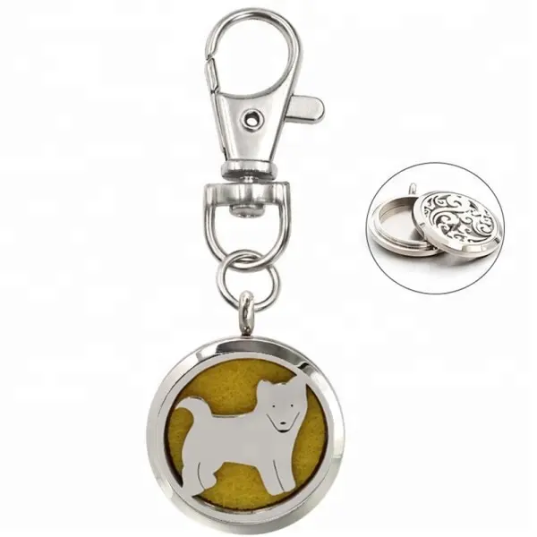 Bomei جديد المنتجات 316L الفولاذ الصلب الروائح زيت أساسي الناشر المفاتيح حلية على شكل كلب ميدالية مفاتيح معدنية