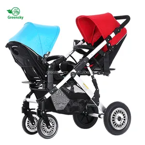 Ikiz bebek arabası 3 in 1 cina imalatı, Çift strollers trihple arabası carrinho duplo bebe bebek arabası pram buggy kid için