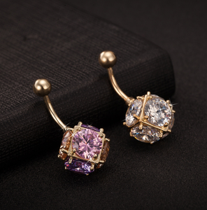 Commercio <span class=keywords><strong>all</strong></span>'ingrosso della fabbrica di figura del cubo lucido trasparente colorato di cristallo DELLA CZ di zircon body piercing in acciaio al titanio gioielli anelli del tasto di pancia - Product Image 6