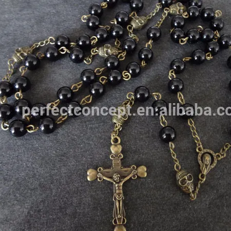 Promozione su ordinazione del cranio rosario croce pendente collana di perline