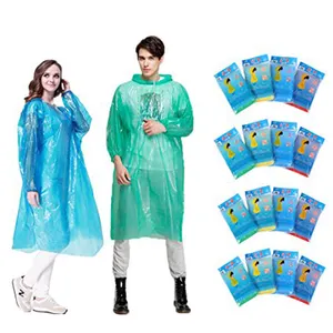 Emergency Wegwerp Plastic Opvouwbare Regenjas Poncho Met Elastische Sleeve Trekkoord Op De Capuchon