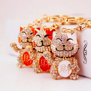 Cute Crystal Keychain Rhinestone Treasure Lucky Cat Car Dangle Key Chain Girl Bag Pendant Jewelry Keyring Animal Decoration