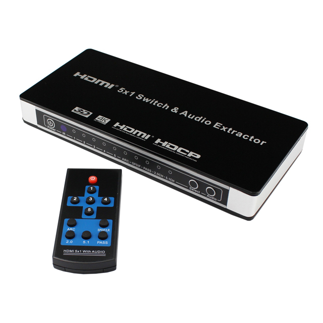HDMI Switcher 5 X1 with Audio Extractor  Support RCA L/R 5.1CH/7.1CH