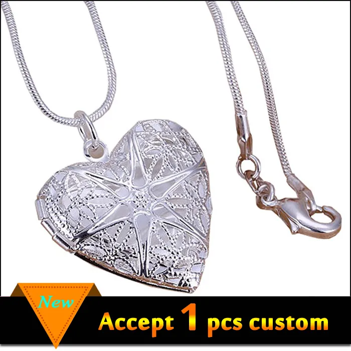 Toptan alibaba gümüş kalp şekilli fotoğraf çerçevesi kolye kolye
