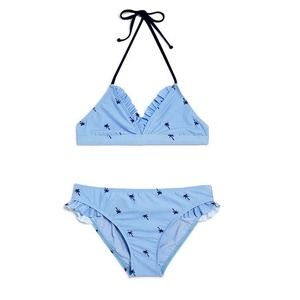 Bikini personalizado con su logotipo Ethic Shiny Lovely Little Girl Modeling Bikini para niñas de 5 a 14 años Bikini con estampado a rayas - Product Image 1