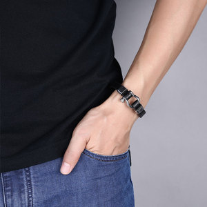 Gioielli in pelle da uomo di moda bracciale in vera pelle nera con fibbia a lettera <span class=keywords><strong>D</strong></span> in <span class=keywords><strong>acciaio</strong></span> inossidabile - Product Image 5