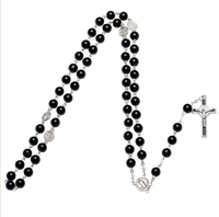 Kalung salib hitam klasik, Kalung manik-manik mutiara kaca hitam rosario